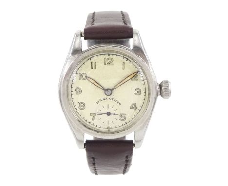 Rolex Oyster gentleman's stainless steel manual wind wristwatch, Ref. 2574, case No. 114336, cream dial with Arabic hour mark