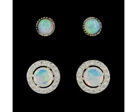 Pair of silver opal and cubic zirconia stud earrings and one other pair of opal stud earringsCondition Report:Max diameter = 