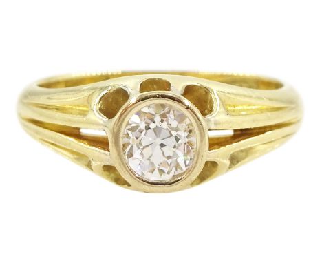 Early 20th century gold bezel set, single stone old cut diamond ring, stamped 18ct, diamond approx 0.50 caratCondition Report