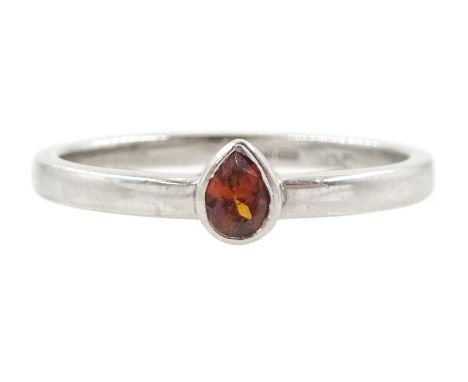 Platinum single stone pear cut fire opal ring, Birmingham 2012Condition Report:Approx 2.2gm, size P-Q, light nibbles to stone