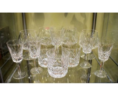 Selection of Waterford Crystal drinking glasses comprising four brandy balloons, three whisky tumblers, four sherry glasses a