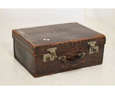 Vintage crocodile skin trunk, the nickel lock plate stamped 'Drew &amp; Sons Piccadilly Circus, London', 45cm wide  