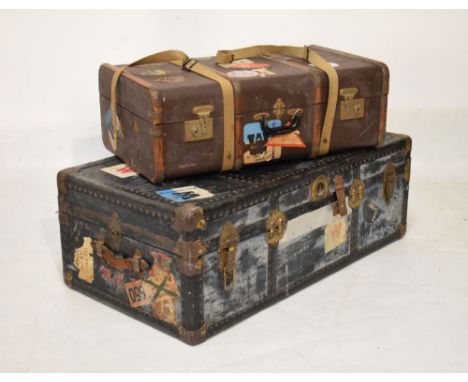Vintage travel cabin trunk, 104cm wide x 55cm deep x 37cm high, plus a smaller trunk (2)  