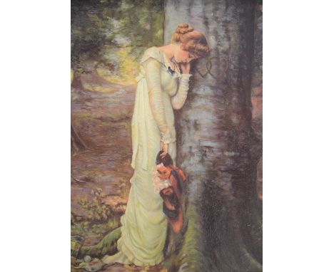 Reproduction print of a lady in love by a tree, one other print and a frame  