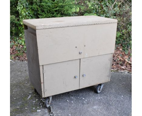 Vintage painted metal office cabinet or trolley, 85cm wide  