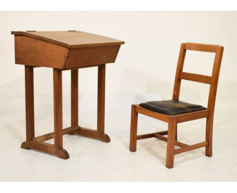 Vintage child's oak desk and similar chair  