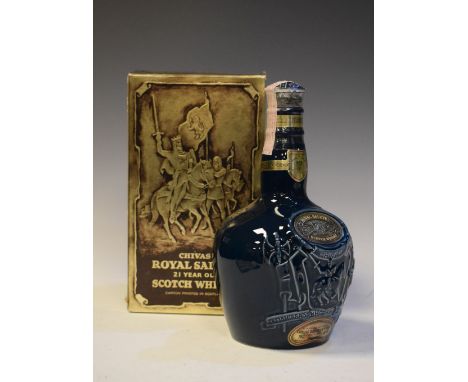 Chivas Royal Salute 21 year old Scotch Whisky in a blue glazed ceramic flask, boxed  