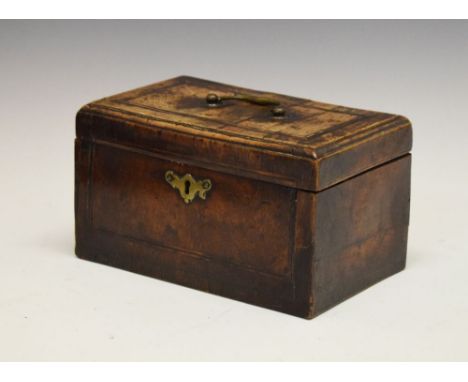 18th Century walnut tea caddy with hinged cover and three divisions, 23cm wide  