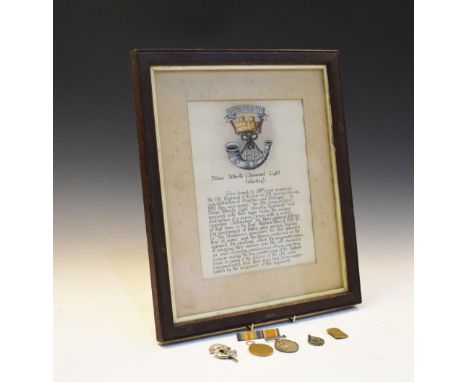 Prince Albert (Somerset Light Infantry), 'Jellalabad' decorative framed manuscript, together with World War I medal pair awar