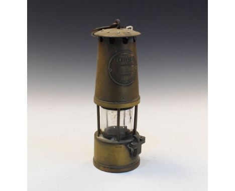 Early 20th Century brass hanging lamp, 'The Protector Lamp &amp; Lighting Co Ltd', Eccles, Manchester, 25cm high  