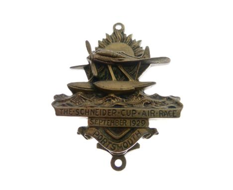 Vintage brass door knocker modelled as a seaplane - 'The Schneider Cup Air Race September 1929 Portsmouth', registration stam