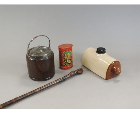 A wood mounted sword stick, together with a collection of lorry badges, a ceramic hot water bottle, a collection of car manua