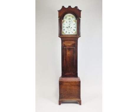 A 19th century mahogany painted dial longcase clock, W. Williams of Merthyr, the arched dial with flower spandrels and Roman 