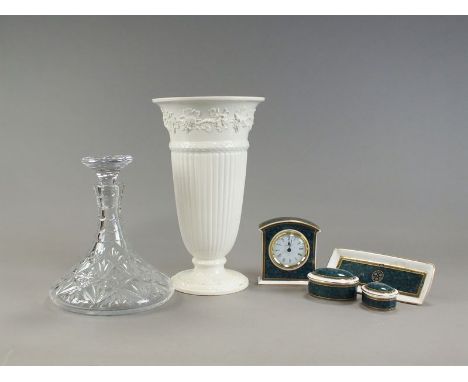 A collection of glassware to include a Webb Corbett rose bowl, ship's decanter, two vases, four bud vases, two pieces of Tutb