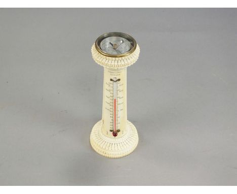 A 19th century ivory desk barometer, probably Anglo-Indian by the Osborn and Sons, Liverpool, with later inset campus to the 