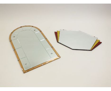 An Art Deco wall mirror, with coloured glass, 81cm wide, together with four various 20th century wall mirrors and a half roun
