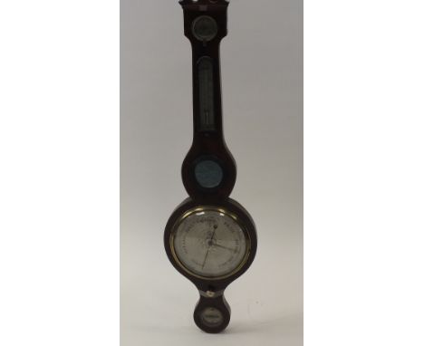 An early 19th century mahogany ebony and boxwood strung wheel barometer by P Camponovo Summers Town, Oxford, architectural pe