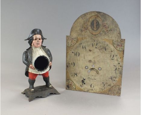 Box containing two 18th century 14" white painted long case clock dials, one marked Mulligan Dolgelly, the other indistinctly