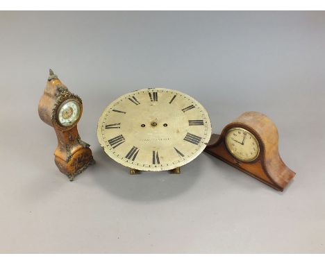 Two boxes to include a selection of 19th and 20th century mantle clocks and alarm clocks for restoration, a 12" circular dial