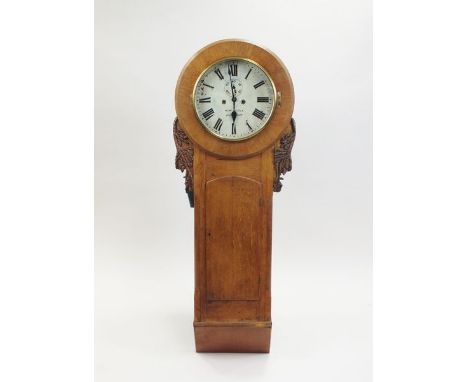 A Victorian oak cased station clock, 13” white painted dial with Roman numerals, marked William Walker, Shrewsbury, repainted