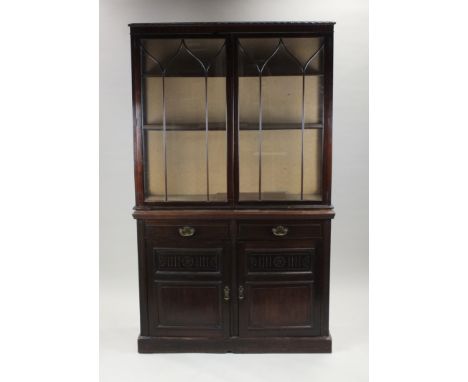 An Victorian walnut sideboard base and associated glazed cabinet top, a Victorian single mirror door wardrobe with drawer bel