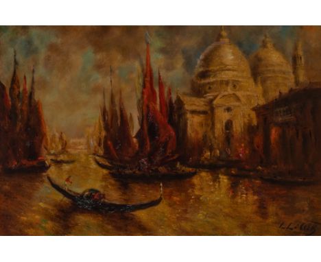 Latvian/American, 1895-1959Venice SceneSigned L Liberts (lr)Oil on canvas23 1/2 x 35 1/2 inches (59.7 x 90.2cm)(Framed: 33 x 