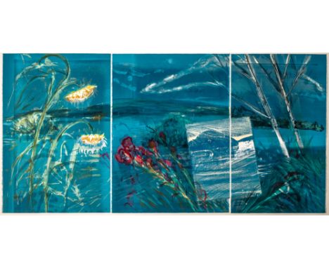 WAKEBY NIGHT (TRIPTYCH) (HANSEN 246)Color lithograph, wood relief and monotype with chine colle, 1984, on three sheets, signe