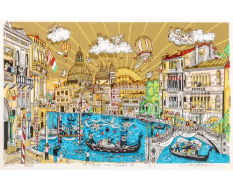 ANGELS OVER VENICEThree-dimensional color screenprint and lithograph multiple with collage and glitter, 1995, signed, titled 