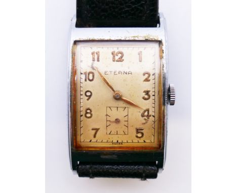 An Eterna gentleman's Tank Curvex Clamshell design wristwatch.  Dial 2.25 x 3.25 cm. 