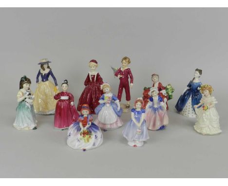 A collection of Royal Doulton and Royal Worcester figuresincluding 'Lydia', 'Parakeet', 'Elizabeth (Les Petites)'; 'Home at L