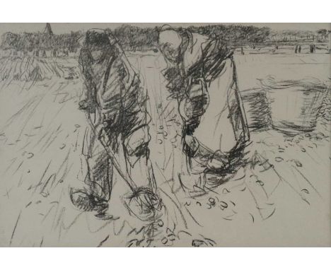 Harry Becker (British 1865-1928) Potato Diggers, Holland, lithograph, mounted and framed. Measurements 36.5 x 54.5 cmConditio