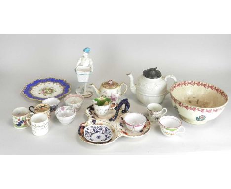 A group of predominantly British pottery and porcelain, late 18th and 19th century, including a Scottish spongeware bowl, a W