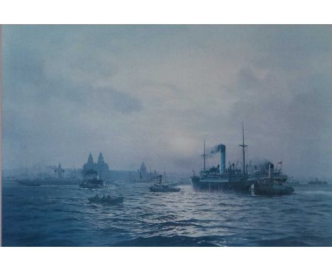 Gordon Ellis (British 1921-1979), Early Morning Shipping on the Mersey Circa 1930, signed on behalf of the artist by Barbara 