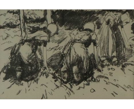 Harry Becker (British 1865-1928) Potato Harvest Holland, lithograph, mounted and framed. Measurements 36.5 x 55 cm (i), frame