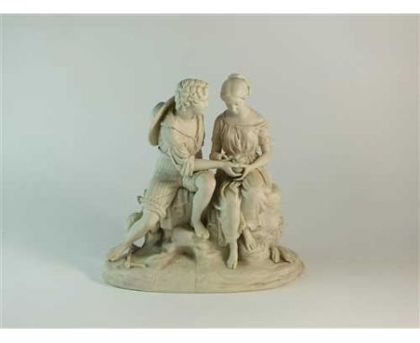 A Copeland parian group of Paul and Virginia after C. Cumberworth, circa 1870, impressed mark, 30cm high; together with a lat