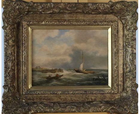 British School (19th-20th Century) Seascape, signed Tunpins bottom left, oil on panel, measurements 19 x 25 cm, frame 33 x 39