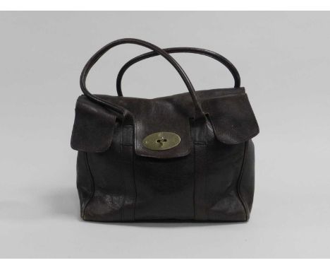 A recent vintage Mulberry leather handbag, of tote type with strap handles and brass clasp, 28cm x 35cm x 10cm approx.Conditi