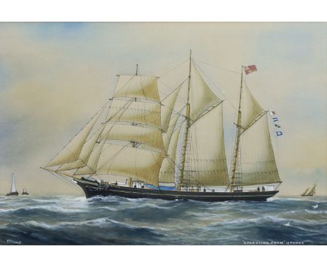 REUBEN CHAPPEL (Goole 1870-1940, Par, Cornwall). Portrait of the three-mast brigantine “Sparkling Foam of Fowey”, signed “R. 