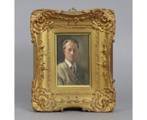 ARTHUR ROYCE BRADBURY (1892-1977). Self portrait, head &amp; shoulder length, signed with initials “AB”; oil on panel: 5¼” x 