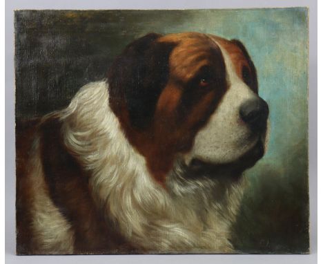 C.L. MAYNARD (?), late 19th century.  Portrait of a St. Bernard, oil on canvas; signed lower right &amp; inscribed verso, 20”