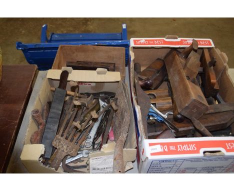 Various vintage hand tools to include lathes, spanners, adjustable wrenches etc