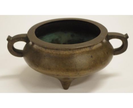 Large Chinese bronze bowl width 19cm approx