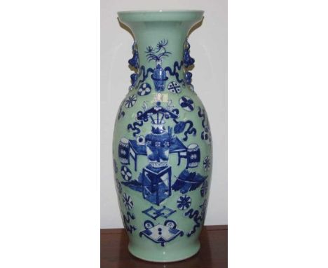 Vintage Chinese blue on celadon vase height 60.5cm approx