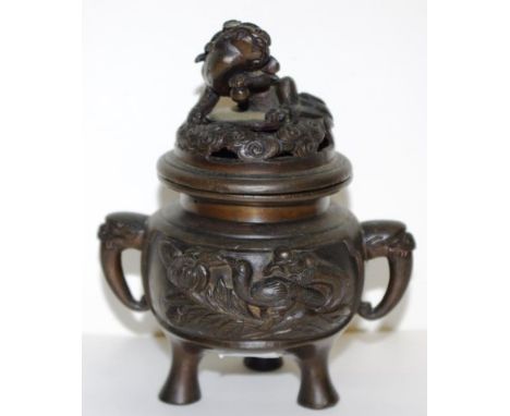 Japanese metal sensor with food dog finial, height 13.5cm approx