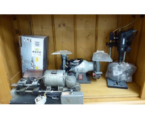 Four power tools: to include a Parvallix 150w bench grinder        SL