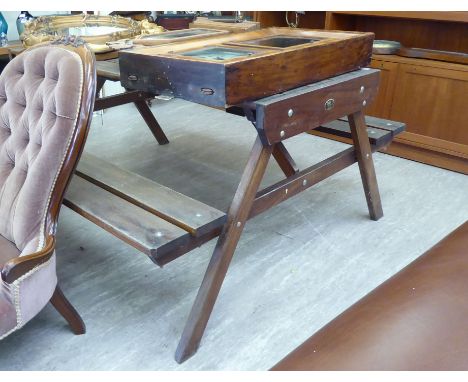 A modern Swan of Hattersley stained teak 'pub' style garden bench       CA