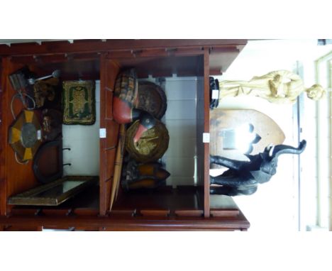A mixed lot: to include an Art Nouveau silverplated plaque, depicting a head and shoulders portrait of a woman  4''dia       