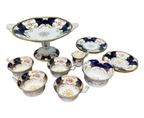 Coalport Batwing pattern partial tea service comprising of a comport, sugar bowl, four teacups, two saucers, two side plates 