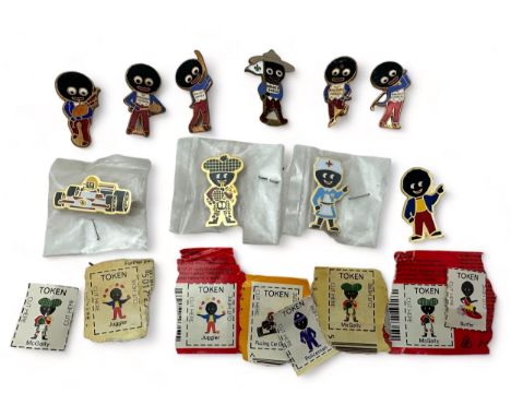 A collection of ten vintage Robinson's badges and some paper tokens.