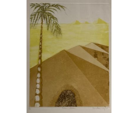 Dorothea Wight (British, 1944-2013), ‘Palm Tree’ coloured mezzotint on paper. Signed, titled and numbered below print in penc